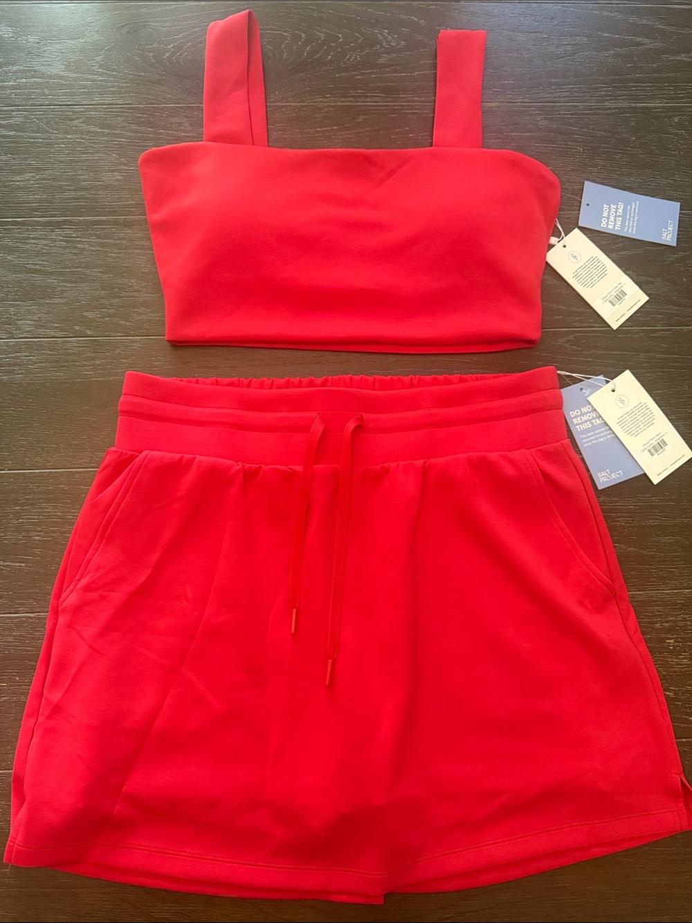 Salt Project Strawberry Cloud Form Crop Top and Drawstring Mini Skirt